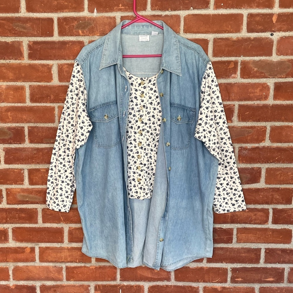 Mystic Blues denim and floral button down